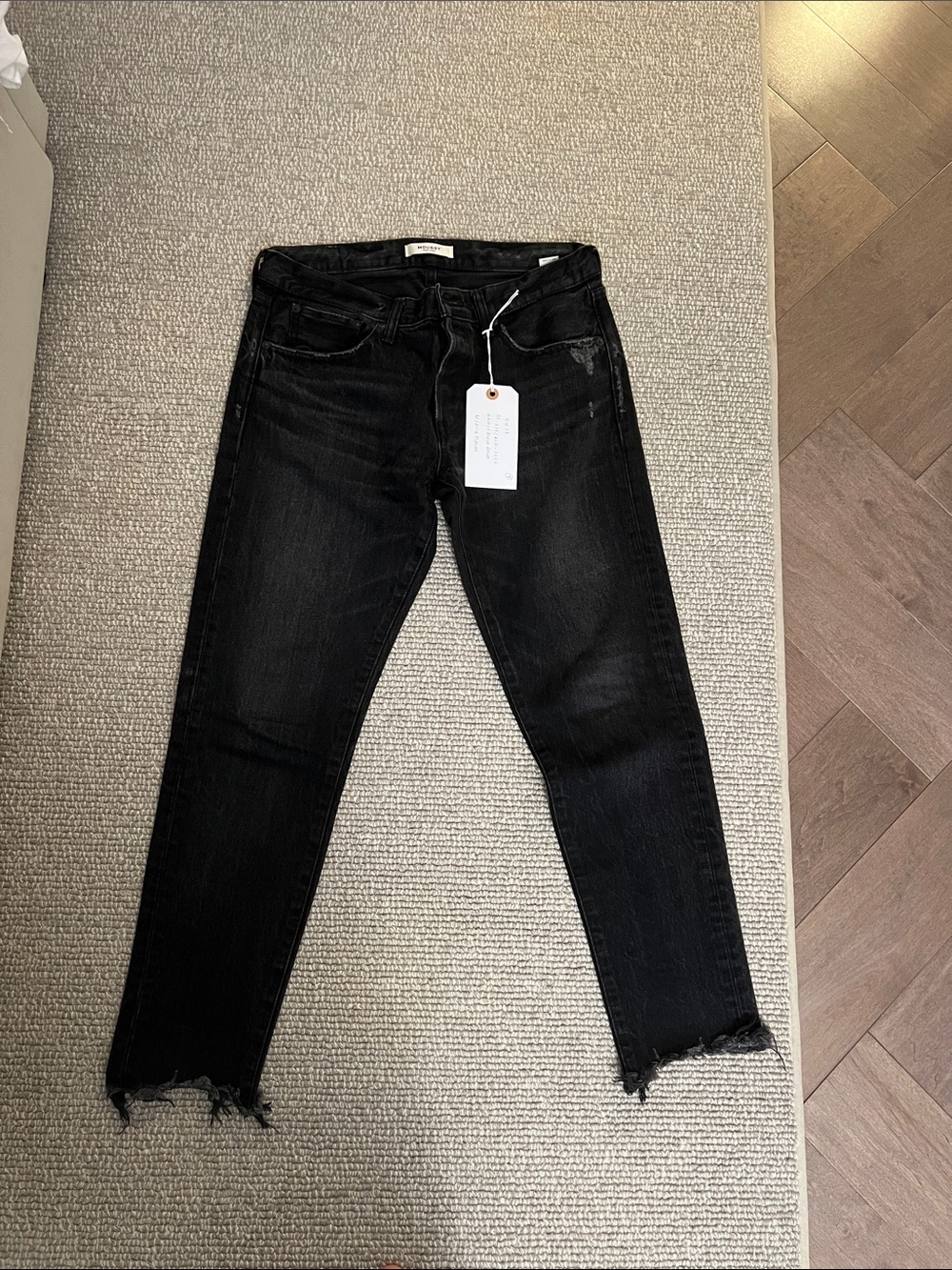 Moussy Black Cropped Raw-Hem Slim Jeans